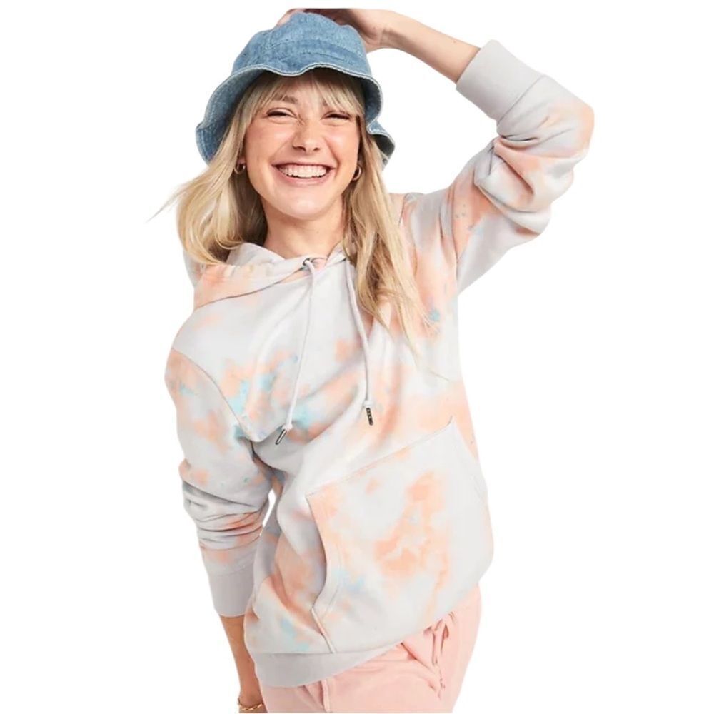 Old Navy Gender Neutral Tie-Dyed Pullover Hoodie Orange Blue Large NWOT